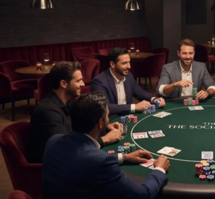 Setup modern pentru poker social într-un spațiu indoor