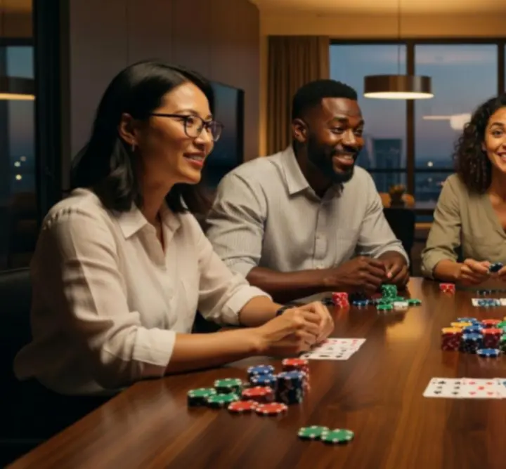 Jucători la o seară de poker live la Danubero